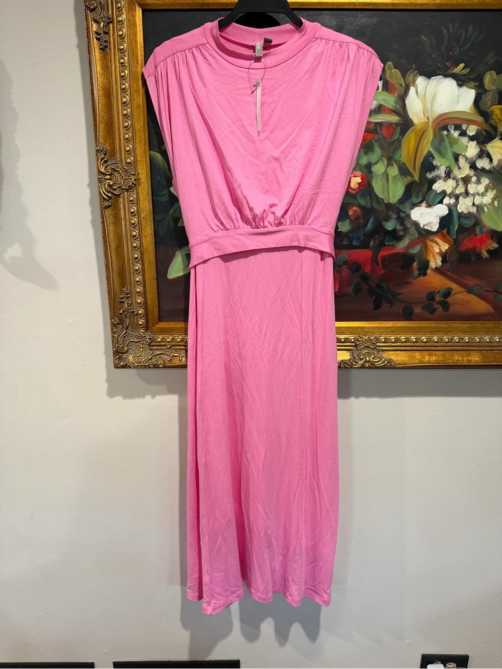 ASOS Pink Sleeveless Midi Dress with Gathered Waistband